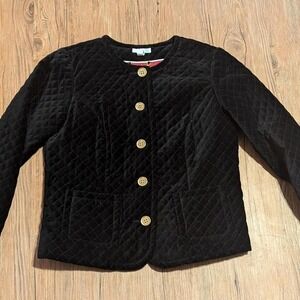 Charter Club black quilted velvet jacket with red liner‎